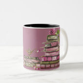 Rosa Blume der alten Buchbibliothek Zweifarbige Tasse (VorderseiteRechts)