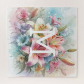 Rosa Blume der Floral Aquarell Monogramm Puzzle (Horizontal)