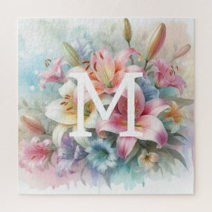 Rosa Blume der Floral Aquarell Monogramm Puzzle
