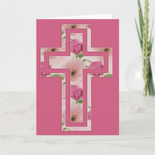 Rosa Blume Design Kreuz Christliche Grußkarte Feiertagskarte