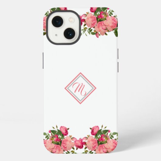 Rosa Blume Design mit iPhone-Initial-Case-Mate C iPhone Hülle (Rückseite)