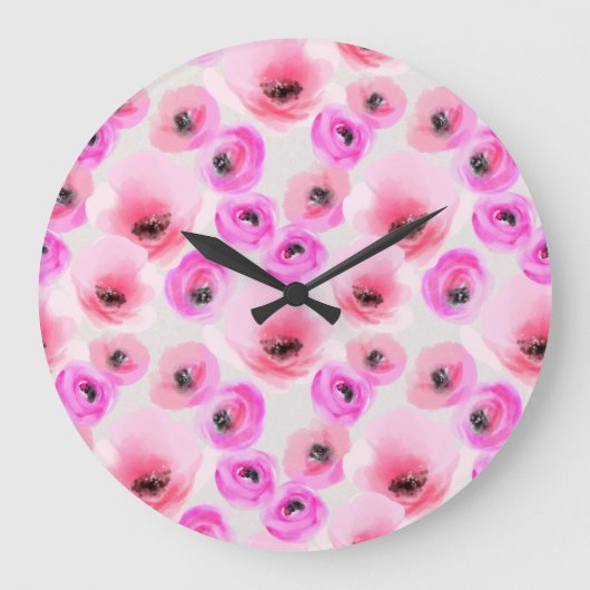 Rosa Blume Digitale Kunst Große Wanduhr (Vorderseite)