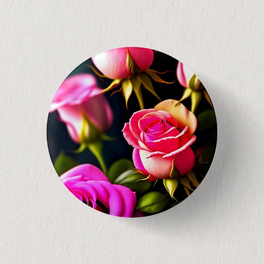 Rosa Blume - Digitales Kunstwerk Button (Vorderseite)