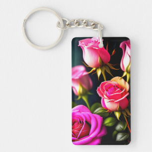 Rosa Blume - Digitales Kunstwerk Schlüsselanhänger