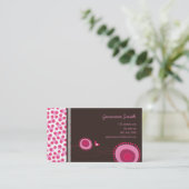 Rosa Blume Dots and Happy Bird Fun Visitenkarte / (Stehend Vorderseite)