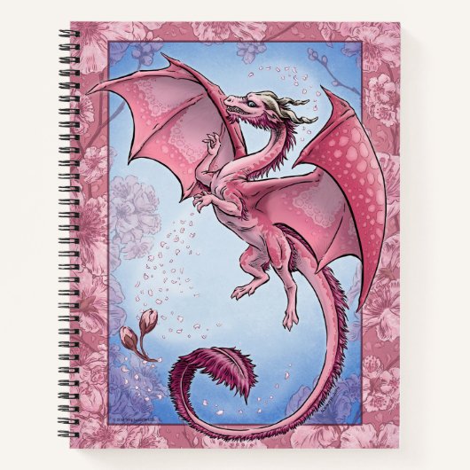 Rosa Blume "Dragon of Spring" Fantasy Art Notizblock (Vorderseite)