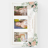 Rosa Blume Drei Fotos Kalligrafie Abschluss Banner (Vertikal)