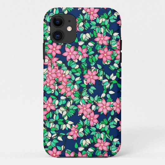 Rosa Blume, dunkelblauer Hintergrund Case-Mate iPhone Hülle (Rückseite)
