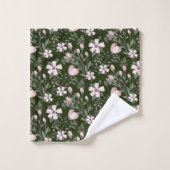 Rosa Blume dunkelgrüne Blätter moderne Blumen Badhandtuch Set (Waschlappen)