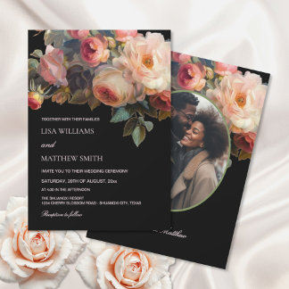 Rosa Blume Dunkle Blumen | Foto-Hochzeit Einladung