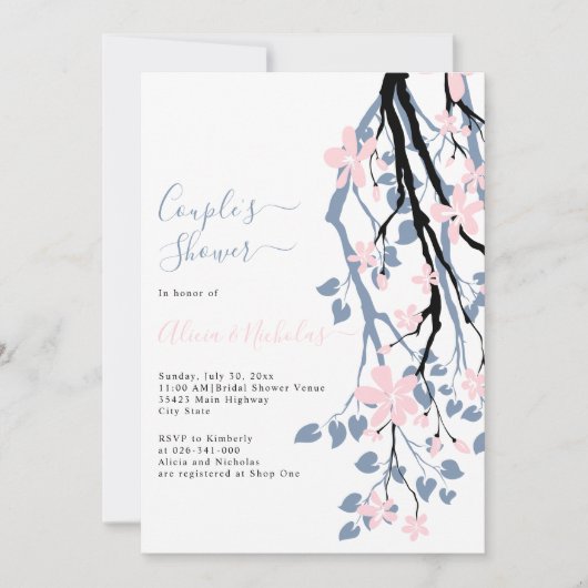 Rosa Blume duschen duschen duftende blaue Ast Einladung (Vorderseite)