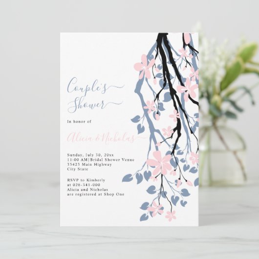 Rosa Blume duschen duschen duftende blaue Ast Einladung (Stehend Vorderseite)