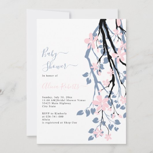 Rosa Blume duschen duschen Einladung (Vorderseite)