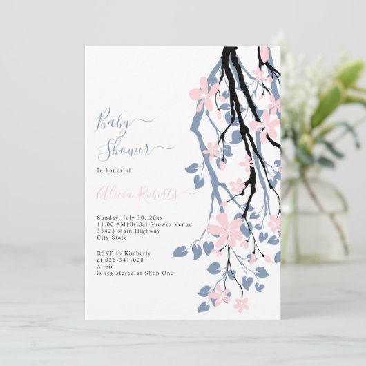 Rosa Blume duschen duschen Einladung (Stehend Vorderseite)