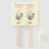 Rosa Blume, Ei, Flamingo & Bunny Watercolor Fächer (Vorne und Hinten)