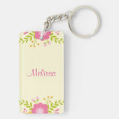 Rosa Blume, Ei, Flamingo & Bunny Watercolor Schlüsselanhänger (Rückseite)