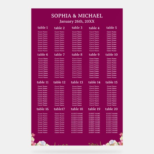 Rosa Blume Einfache Hochzeitssitzkarten Acrylschild (Vorderseite)