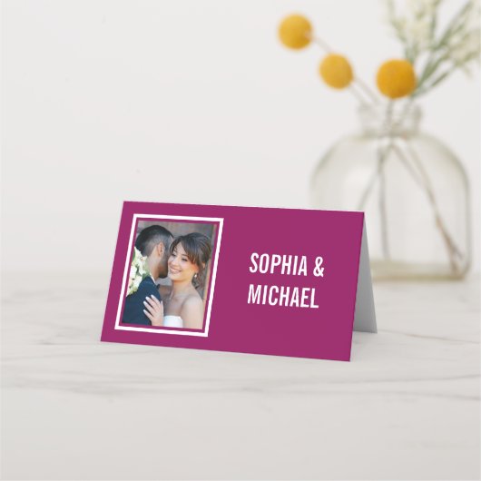 Rosa Blume Einfaches Foto Hochzeit Platzkarte (Rückseite)