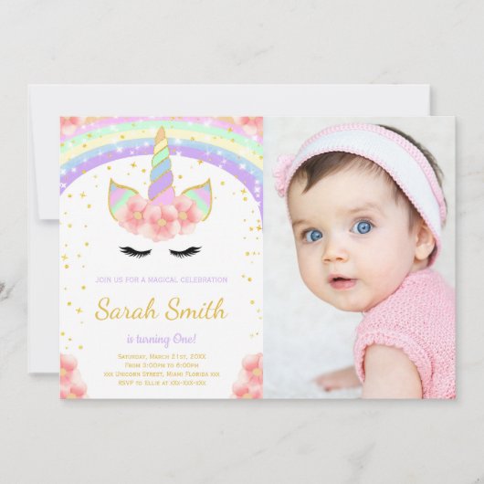 Rosa Blume Eingeweiht Einladung mit Foto (Vorderseite)