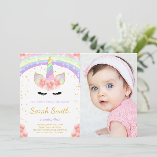 Rosa Blume Eingeweiht Einladung mit Foto (Stehend Vorderseite)