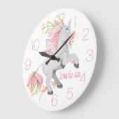 Rosa Blume Einhorn Kinderzimmer Whimsical Große Wanduhr (Winkel)