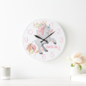 Rosa Blume Einhorn Kinderzimmer Whimsical Große Wanduhr (Zuhause)