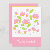 Rosa Blume Einladung (Vorne/Hinten)
