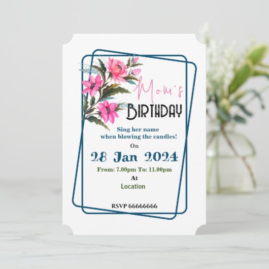 Rosa Blume Einladung (Stehend Vorderseite)