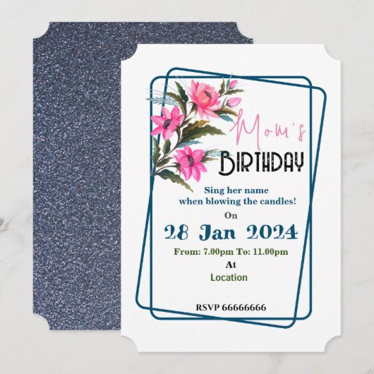 Rosa Blume Einladung (Vorne/Hinten)