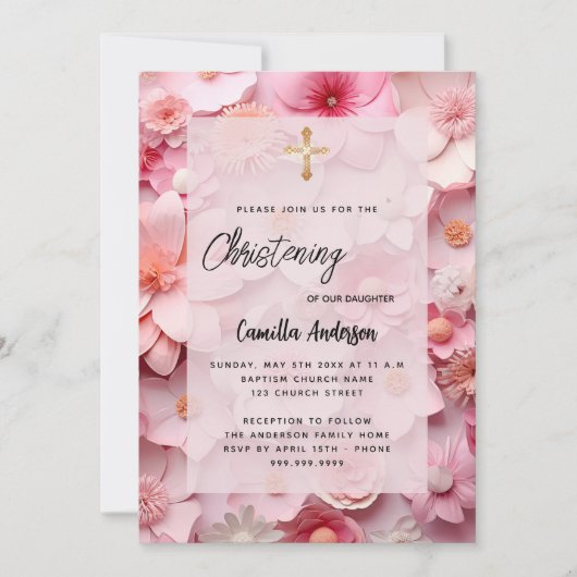 Rosa Blume Einladung (Vorderseite)