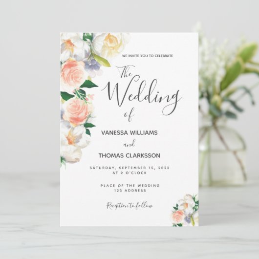 Rosa Blume Einladung (Stehend Vorderseite)