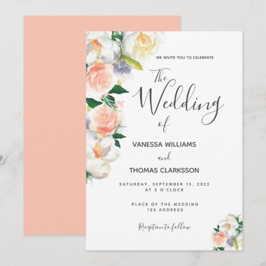 Rosa Blume Einladung (Vorne/Hinten)