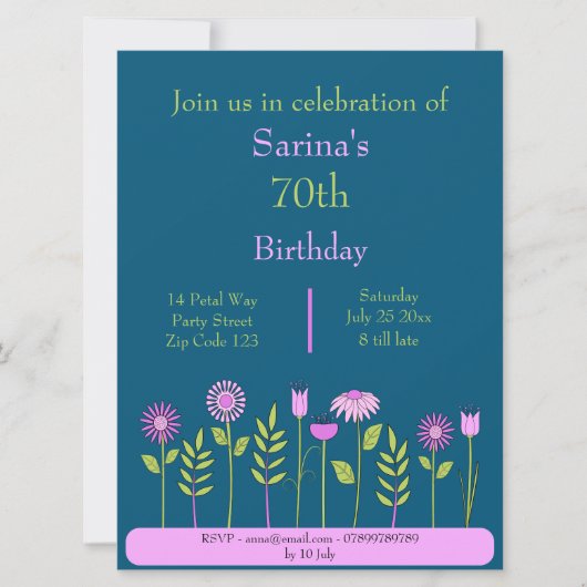 Rosa Blume Einladung (Vorderseite)