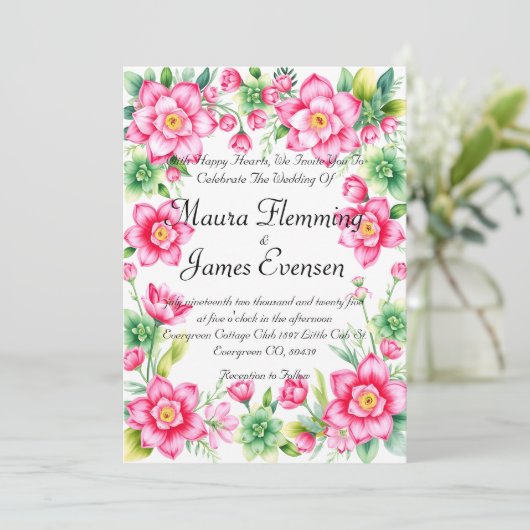 Rosa Blume Einladung (Stehend Vorderseite)