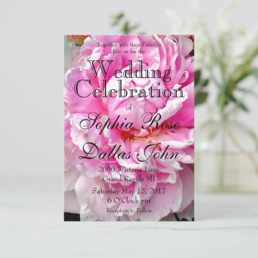 Rosa Blume Einladung (Stehend Vorderseite)