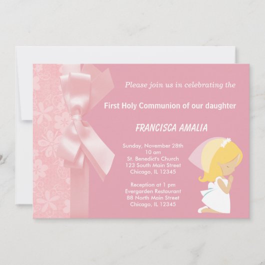 Rosa Blume Einladung (Vorderseite)