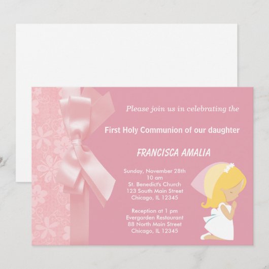 Rosa Blume Einladung (Vorne/Hinten)