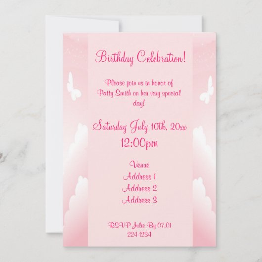 Rosa Blume Einladung (Rückseite)