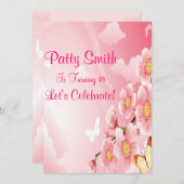 Rosa Blume Einladung (Vorne/Hinten)