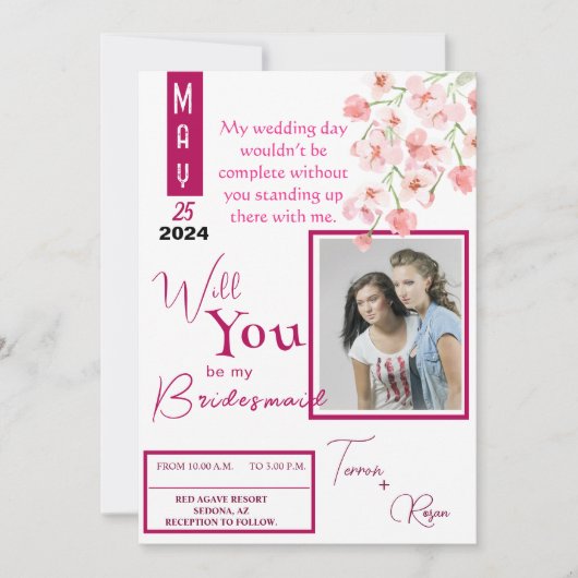 Rosa Blume Einladung (Vorderseite)