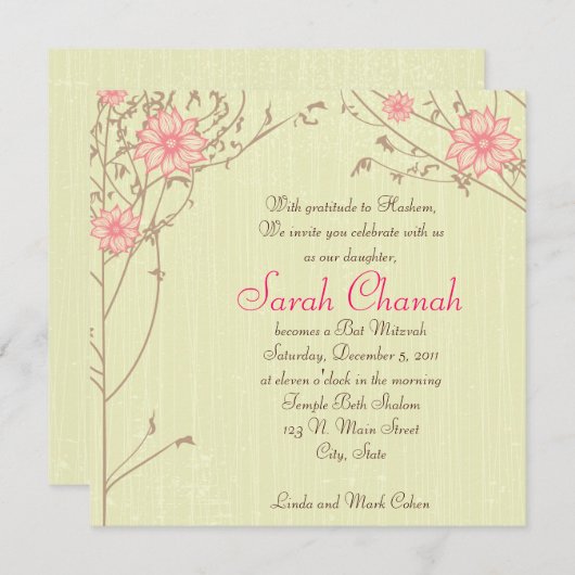 Rosa Blume Einladung (Vorne/Hinten)