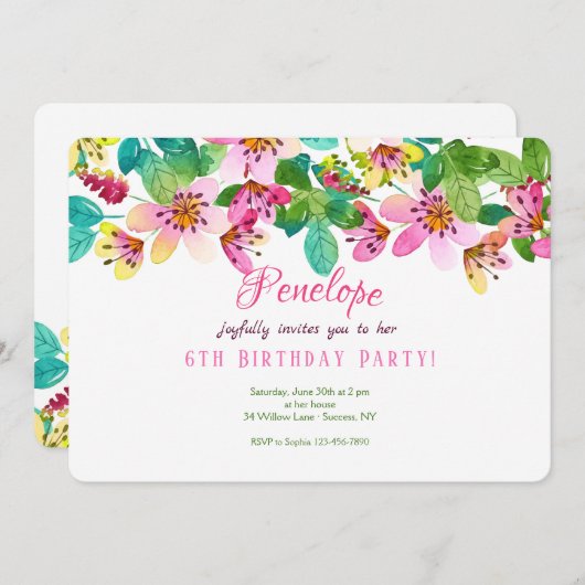 Rosa Blume Einladung an der Grenze (Vorne/Hinten)