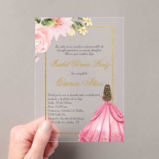 Rosa Blume Einladung in spanischer Sprache (Insitu (Handheld))