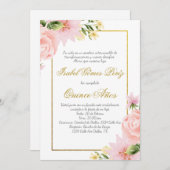 Rosa Blume Einladung in spanischer Sprache (Vorne/Hinten)