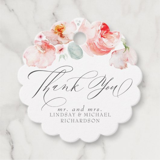 Rosa Blume Elegant Niedlich Danke Geschenkanhänger (Vorderseite)