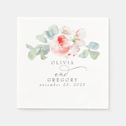 Rosa Blume Elegante romantische Hochzeit Serviette (Vorderseite)