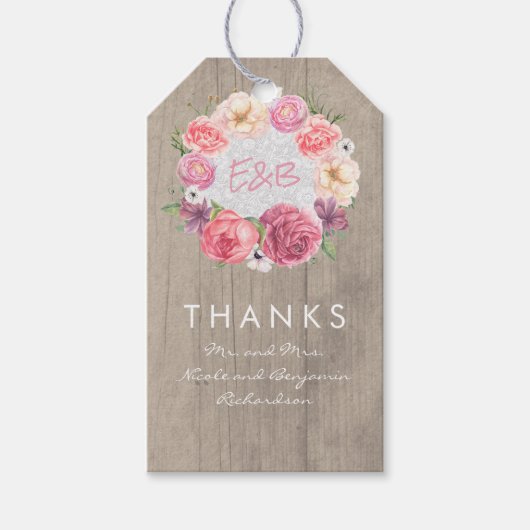 Rosa Blume Elegante Wasserfarben Kranz Geschenkanhänger (Vorderseite)