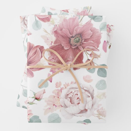 Rosa Blume Elegantes botanisches Muster Geschenkpapier Set (Beispiel)