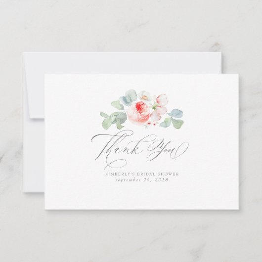 Rosa Blume Elegantes Brautparty Vielen Dank Dankeskarte (Vorderseite)