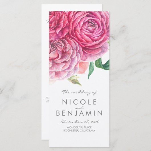 Rosa Blume Elegantes Hochzeitsprogramm für Wasserf Programm (Vorne/Hinten)